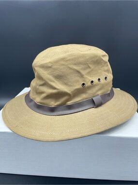 Filson Tan “Bonded Leather Hat”, Waxed Cotton Packer Hat, Size 7 1/8” (57cm)